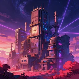 a beautiful hyperdetailed anime illustration of multi - family industrial architecture by benedek vass, neon noir cosmic bladerunner 2 0 4 9 jupiter azeroth landscape at dawn elysian laser vaporwave studio ghibli at dusk infrared synthwave nature universe, archdaily, wallpaper, highly detailed, trending on artstation.