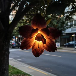 this glowing dark flower is gorgeous on the way to the post office, and when it's hanging from a tree. i love the contrasts of its light and dark.