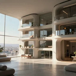 a futuristic apartment interior in the style of blade runner, by Syd mead
