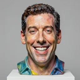 beautiful studio photograph of colorful postmodern portrait sculpture of adam sandler toothy smile, beautiful symmetrical face accurate face detailed face realistic proportions, made of watercolor - painted plaster on a pedestal by ron mueck and matthew barney and greg rutkowski, hysterical realism intense cinematic lighting shocking detail 8 k