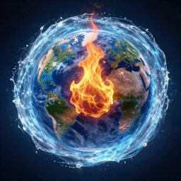 water, fire, earth and air in one element, swirling around in a sphere