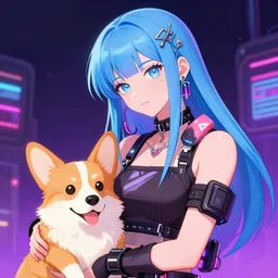 beautiful anime of hiphop cyberpunk princess chill with corgi, by sherree valentine daines, peter mohrbacher, alice neel, donato giancola, mike winkelmann, laurie greasley. trending on artstation, 8 k, masterpiece, graffiti, fine detail, full of color, intricate detail, golden ratio illustration, face detail