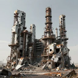 fragments of a combusted futuristic industrial zone arranged into an artistic sculpture, greg rutkowski, trending on artstation