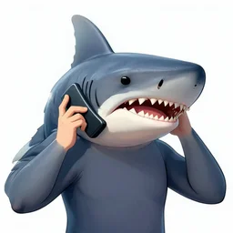 portrait of a megalodon talking on the phone, comic book style.