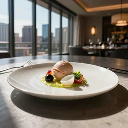 An Artfully Plated Serving of Molecular Gastronomy Cuisine in an Upscale Urban Restaurant