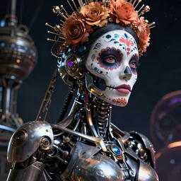 moody beautiful female android!, intricate detailed environment, photorealistic!, octane render, mechanical, concept art, cinematic lighting, interstellar, hyper realism, sharp, cyberpunk, bladerunner, 8 k, el dia los muertos. by angus mckie, moebius, maciej kuciara, stanley lau, artgerm, greg rutkowski