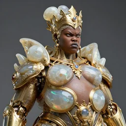 translucent iridescente onyx and gold bust of angry futuristic obese cyborg young black galactic empress, organic cyborg, intricate