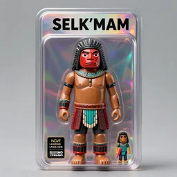 a deep portrait of a Selk'nam plastic toy, by Al Feldstein , Larry Elmore and Lisa Frank, Action figure, Award winning photo, iridiscense, Houdini algorithmic generative render, Accurate and detailed, sharp focus, octane render 8k , zoom out,