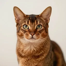 long haired abyssinian cat, chocolate brown, hyper realistic portrait, cute