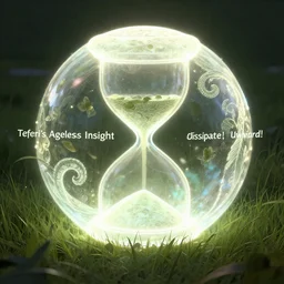 berg strider!!!!!, teferi’s ageless insight!!!!, serpentine curve!!!, dissipate!!, unwind!, a 8k concept illustration of a large glowing ball, superimposed over an 8k field of grass. The surface of the sphere glows softly in the shape of an hourglass, and has a filigree texture that gives the impression of swirling leaves or butterflies.