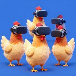 chickens wearing vr headsets, digital illustration, synth wave