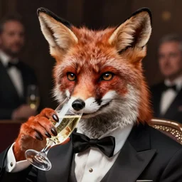 detailed portrait fox in a tuxedo drinking champagne, ismail inceoglu dragan bibin hans thoma greg rutkowski alexandros pyromallis nekro rene maritte illustrated, perfect face, fine details, realistic shaded, fine - face, pretty face