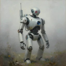a foggy epic oil painting of a solarpunk robot by kim jung gi in the style of romanticism art, trending on art station