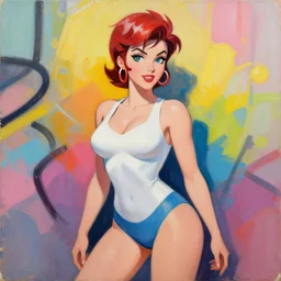 greg manchess portrait painting of overwatch's tracer as sexy 1 9 5 0's pinup art, medium shot, asymmetrical, organic painting, sunny day, matte painting, bold shapes, hard edges, street art, trending on artstation, by huang guangjian and gil elvgren and sachin teng