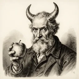 devil horned portrait grandpop holding an apple engraved ink stamp aquatint etching intaglio antonio j. manzanedo michael kutsche waldemar von kozak 4k artstation wikiart wikipedia
