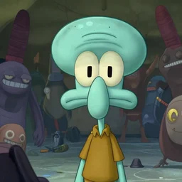 close up cinematic artwork of squidward staring down the enemy on the battlefield by Greg Rutkowski, 4k, masterpiece