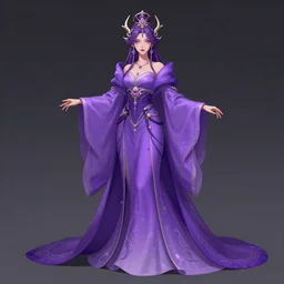 mythical goddess from the 4th dimension wearing a comically long dress and robe, purple colors, character concept art, trending on artstation