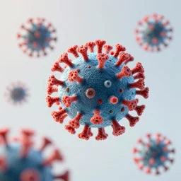 a studio photo of an airborne virus swirling through the air. both cute and threatening. hyper realistic photo, full color, upscale, 8 k.