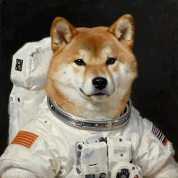 portrait of a shiba inu astronaut, oil painting, 1 6 th century