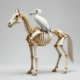 skeleton of an shoebill merged with horse in museum, anatomically correct, 8 k