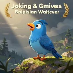 a cartoon drawing of a blue speaking bird,