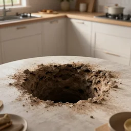 sink hole in the kitchen, au naturel, hyper detailed, digital art, trending in artstation, cinematic lighting, studio quality, smooth render, unreal engine 5 rendered, octane rendered