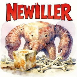 watercolor painting of new giantkiller graphic novel cover by dan brereton cubed block mollusk, near bone pile flash baked at 5 0 0 f