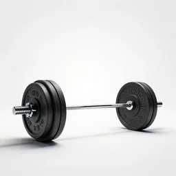 neon barbell, photorealistic, isolated on a pure white background, centered, entire object in frame, sharp focus, soft studio lighting