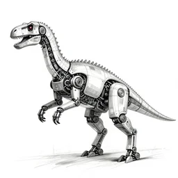 leonardo da vinci's technical sketch of a robotic dinosaur, highly detailed