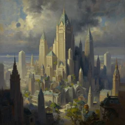 beautiful matte painting depicting a fantastic city, arthur hughes, conceptual art, oil fantasy, hyperdetalized, dramatic light, 8 k