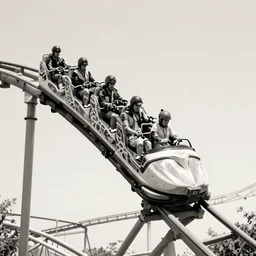 a giraffe on a roller coaster, 3 5 mm photography