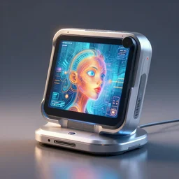 new high tech, futuristic, artifcial intelligence device that creates digital art. high detailed, 3 d, octane render