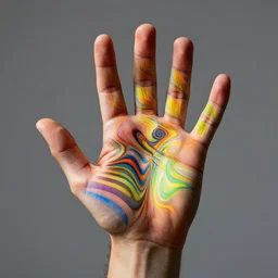 color studio photo of an impossible human hand, optical illusion