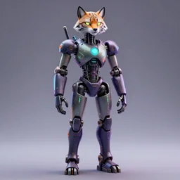 a detailed centered fullbody artistic 3 d sculpture of an antropomorphic humanoid android with a head of a lynx. lowbrow blacklight color palette. artwork by subjekt zero. tools used : blender, cinema 4 d, unreal engine. substance designer. 8 k 3 d. collect influence from mechas and robots on artstation deviantart and instagram.