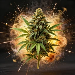 Marijuana nug exploding, weed, marijuana leaf, marijuana bud, weed plant, explosion, cinematic, digital art, trending on art station, 8k