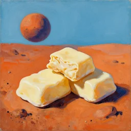 vanilla ice eating mars bars on mars in style of jackson pollack painting