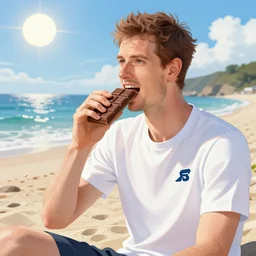 andy murray eating chocolate on the beach, sunshine, illustration, manga, anime, trending on artstation