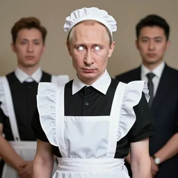 vladimir putin, japanese maid cosplay, glowing eyes, by donato giancola and greg rutkowski and wayne barlow and zdzisław beksinski, realistic face, digital art