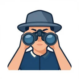ui art icon for australian man wearing a hat and looking directly at the camera through binoculars, victo ngai, kilian eng, lois van baarle, flat