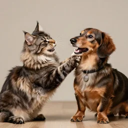 photo dachshund fights maine coon
