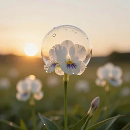 beautifull lanscape, irrident bubble flower, golden hours, realistic