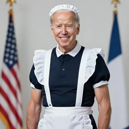 joe biden smiling while wearing a maid costume