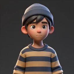 a emo boy wearing a striped sweater and hat, a stock photo by tim biskup, featured on zbrush central, figurativism, zbrush, character, made of plastic,