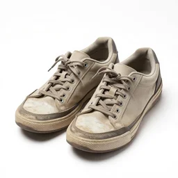 photo of used sneakers, white background