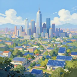 solarpunk, digital artwork, painting, landscape, city