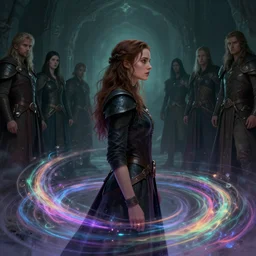 side portrait, imogen poots, paladin, fantasy, gloomhaven, luminescent, colorful swirly ripples of magic, somber colors, by greg manchess, huang guangjian, gil elvgren, sachin teng, greg rutkowski, jesper ejsing, ilya kuvshinov