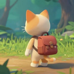 Cat from the Video game Stray, small backpack on back, 4k