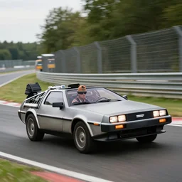 time machine delorean back to the future driving on nurburgring track