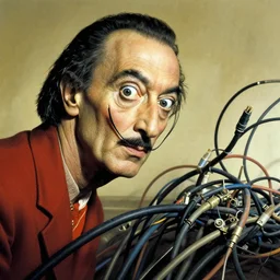 a tangle of electrical cables in the style of dali