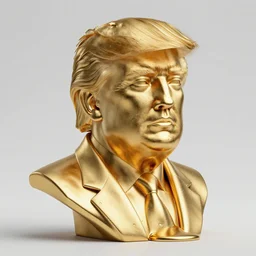 melting gold bust of donald john trump, his face melting with molten metal drips, golden lava, ground angle, unreal engine octane render, uhd 8 k, sharp focus